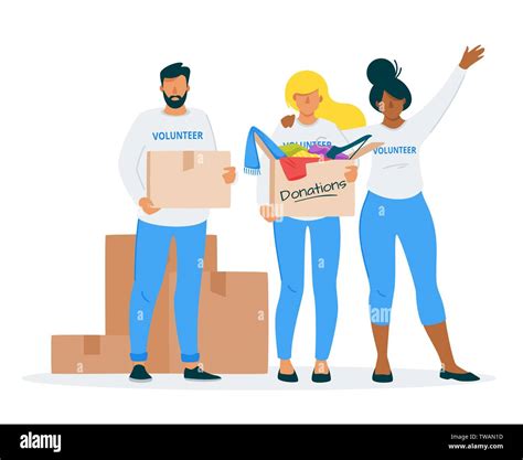 Clothes Donating To Charity Flat Vector Illustration Young Students