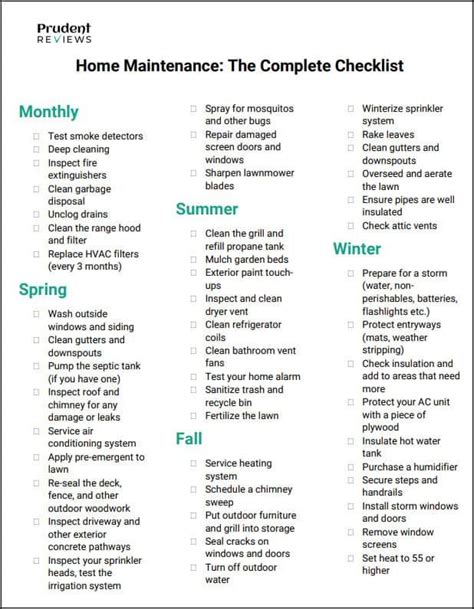 Home Maintenance Checklist Free Printable PDF Prudent Reviews