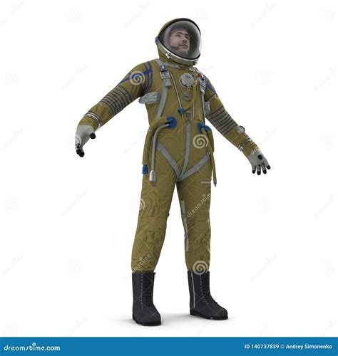 Astronaut Wearing Space Suit Strizh Standing Pose Isolated On White