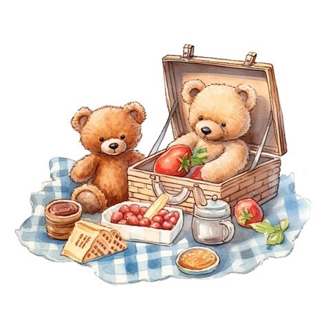 Premium Photo There Are Two Teddy Bears Sitting In A Picnic Basket