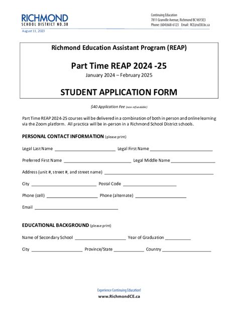 Fillable Online Part Time REAP 2024 25 STUDENT APPLICATION FORM Fax