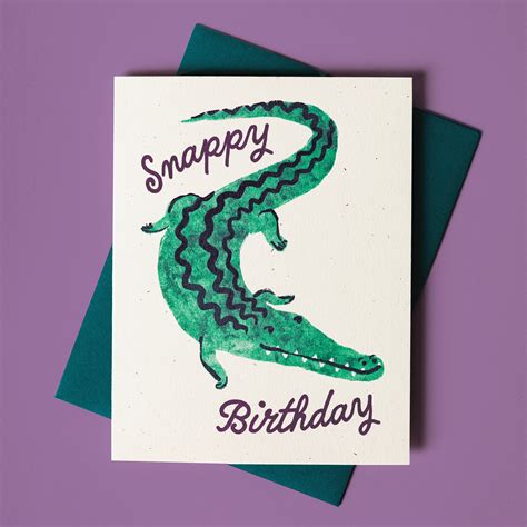 Snappy Birthday Crocodile Risograph Card Bromstad Printing Co