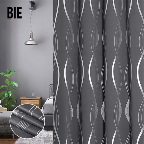 bie gray silver foil printed blackout curtain  living room bedroom