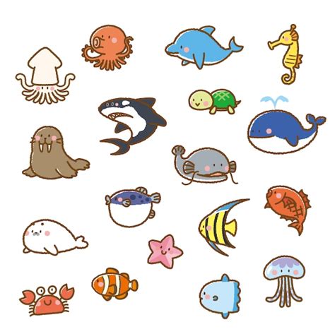 海の生き物18点セット イラストショップくま｜商用利用okのかわいいイラストのフリー素材がたくさん！