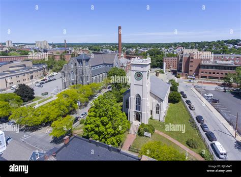 Lowell Immaculate Conception Church And Christ Church United Aerial View In Lowell