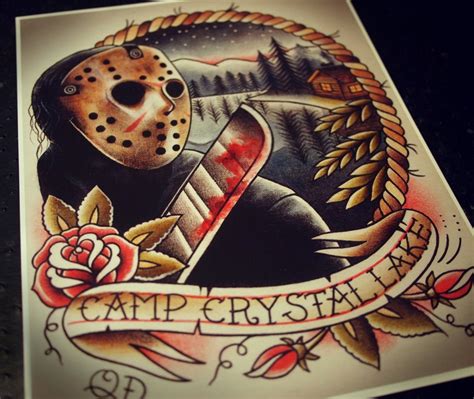 Jason Voorhees Camp Crystal Lake Tattoo Print Etsy