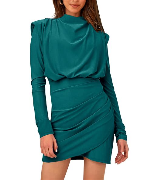 Size M Btfbm Women S Fall Ruched Bodycon Mini Dresses Mock Neck