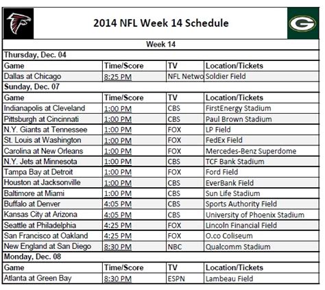 Nfl Week 14 Printable Pick Sheet