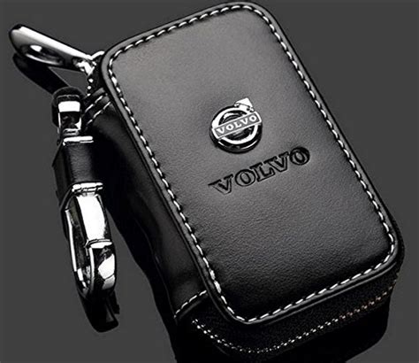 Volvo Key Bag Black Premium Leather Car Key Chain Holder Zipper Case