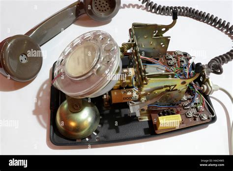 Internal View Of An Old Rotary Dial Telephone Retro Classic Phone