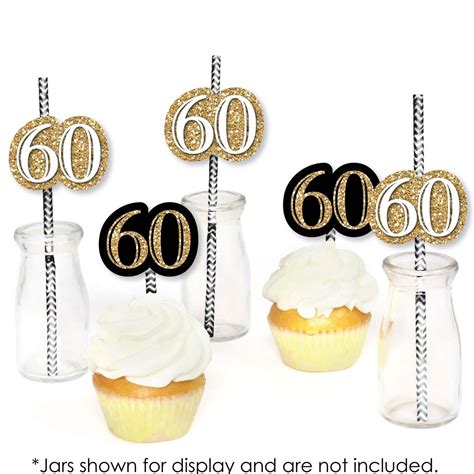 Adult 60th Birthday Gold Party Straw Decor With Chevron Paper