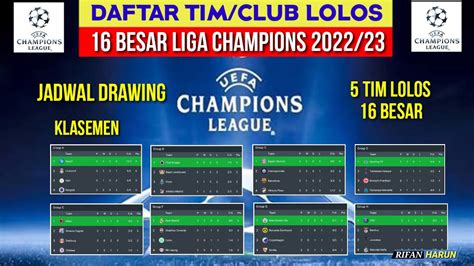 Daftar Tim Lolos 16 Besar Liga Champions Jadwal Drawing 16 Besar Liga