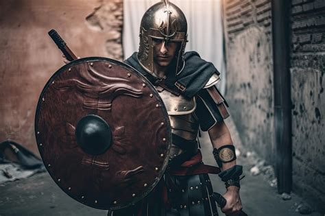 Premium AI Image | Gladiator in full combat gear preparing for battle ...