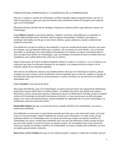 FORMACIÓN DEL CRIMINOLOGO Y LA ENSEÑANZA DE LA CRIMINOLOGÍA