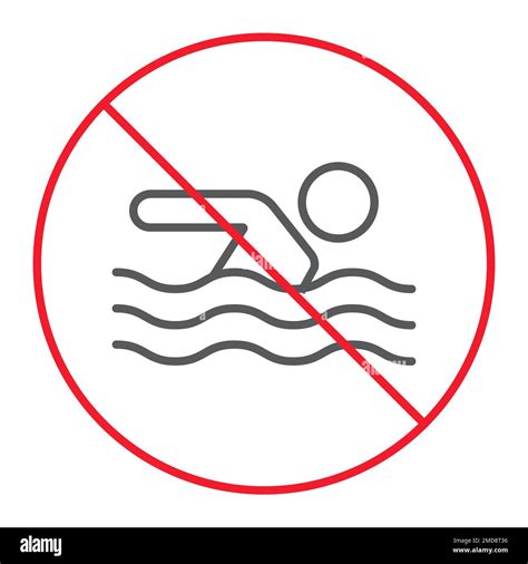 Icono de línea delgada de natación prohibición y prohibido sin