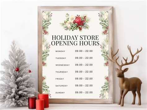 Holiday Store Opening Hours Christmas Business Sign Template Instant