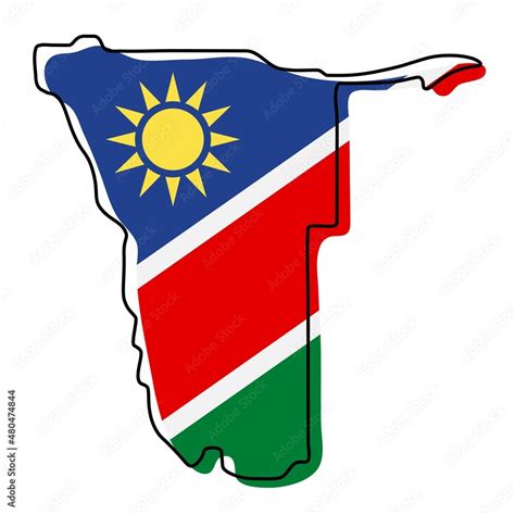 Stylized outline map of Namibia with national flag icon. Flag color map of Namibia illustration ...