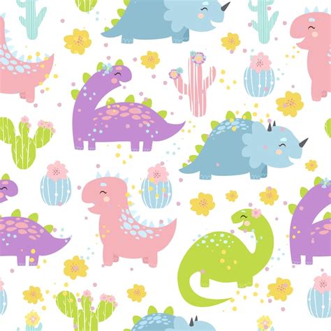 Free Vector Vector Pastel Dinosaurs Seamless Pattern