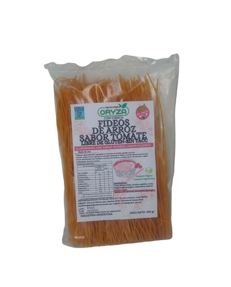 FIDEOS DE ARROZ INTEGRAL ORGÁNICO CON TOMATE 250GR ORIZA Biomarket