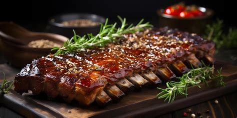 Premium Photo Sliced Barbecue Pork Ribs Up Close Showcasing Succulent