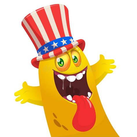 Cartoon Funny Monster Wearing American Uncle Sam Hat On Usa