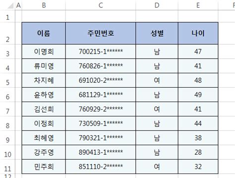 엑셀] 주민등록번호로 나이 계산하기 네이버 블로그