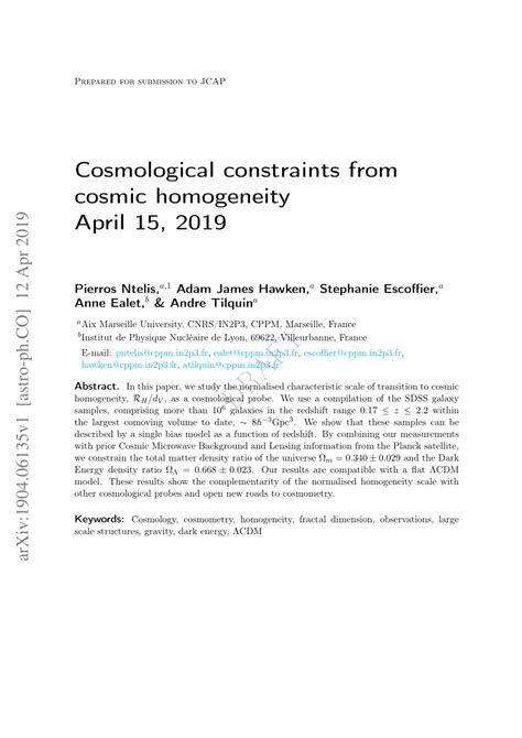 PDF Cosmological Constraints From Cosmic Homogeneity