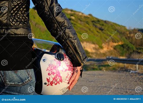 Biker girl with helmet stock photo. Image of helmet, dusk - 48438350