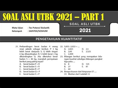 Pembahasan Soal ASLI UTBK 2021 Pengetahuan Kuantitatif Part 1 2024