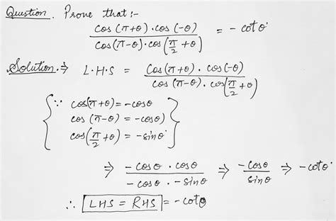 Prove That Dfrac Cos Pi Theta Cos Theta Cos Pi Theta Cos Left