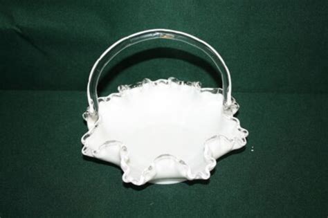 Vintage Fenton Silver Crest White Milk Glass Brides Basket Ebay