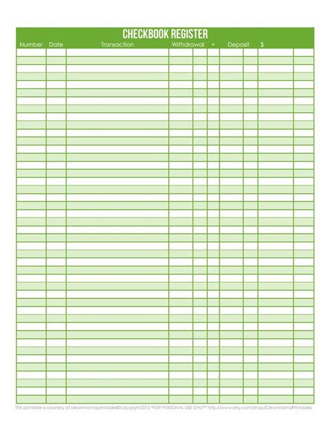 Check Registers For Checkbooks Free Pdf Printables Printablee