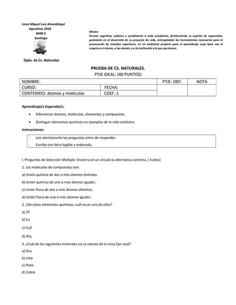 Prueba1 octavo elementos y moléculas PDF