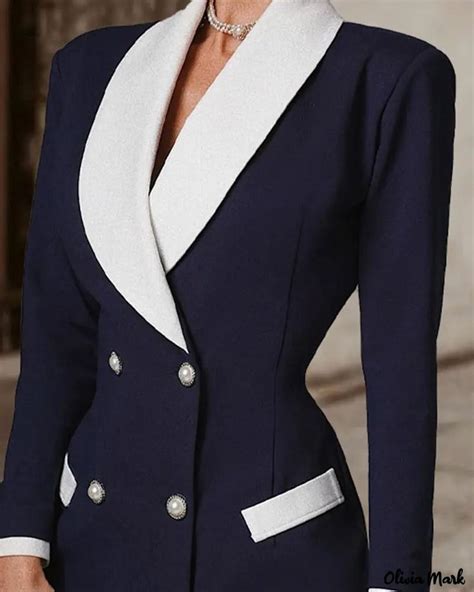 Olivia Mark Contrast Panel Double Breasted Blazer Dress Blazer