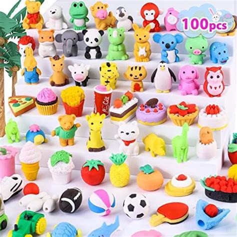 Umiku 100 Pack Animal Pencil Erasers 3d Desk Pet For Kids