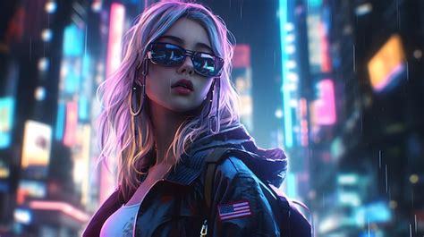 Premium AI Image | Anime Girl Neon Chronicles Cyberpunk Girls in the City