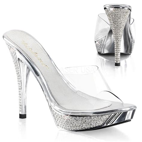 Fabulicious Elegant 401 Clearsilver Chrome Shoes Embellished Heels Rhinestone Heels Heels