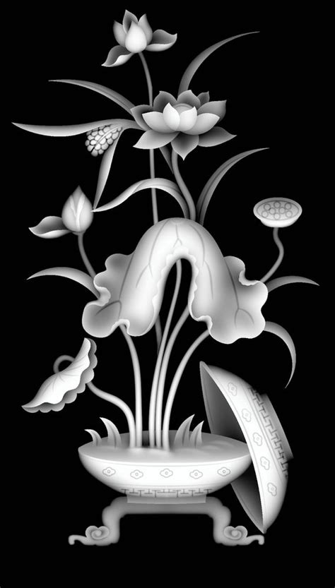 Flower Vase Grayscale Map Of Relief Bmp File Arabic Cnc