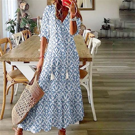 Munlar Long Sleeve Sky Blue Pleated Women S Sundress Long Dress Summer