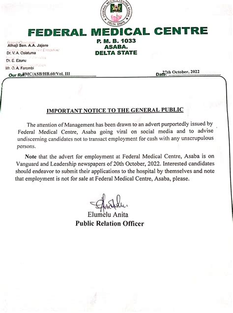 Federal Medical Centre Asaba IT Department Federal Medical Center Asaba