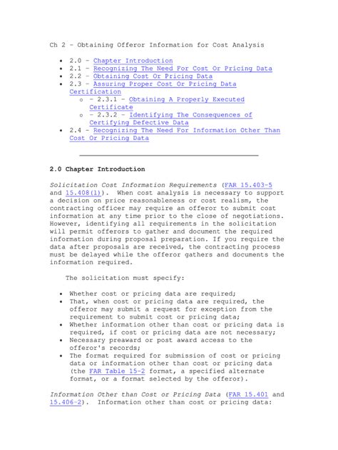 Fillable Online Acq Osd Ch Obtaining Offeror Information For Cost