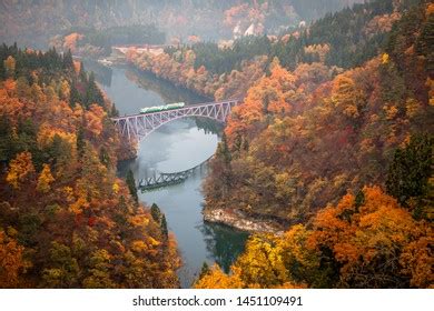 Tadami River First Bridge Viewpoint Autumn Stock Photo (Edit Now ...