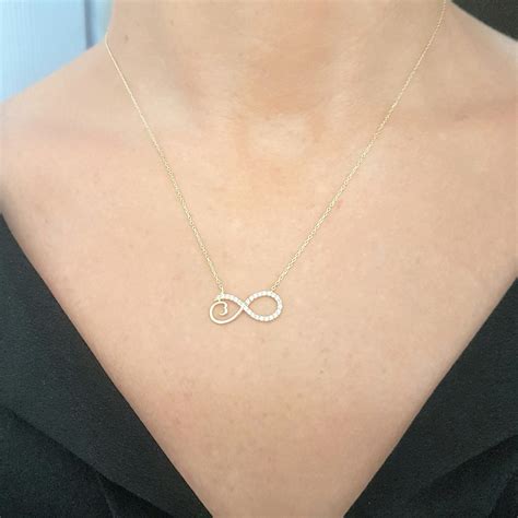 14K Real Solid Gold CZ Infinity Necklace For Women