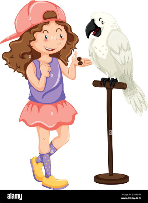 Girl with white parrot pet Stock Vector Image & Art - Alamy