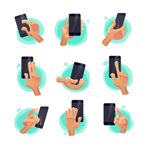 Raccolta Di Simboli Di Mano Piatta Che Tengono Smartphone Isolato Su