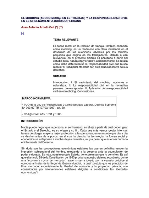 Acoso Moral En El Trabajo Y La Responsabilidad Civil En El Ordenamiento