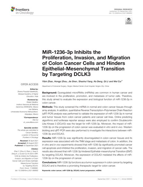 Pdf Mir P Inhibits The Proliferation Invasion And Migration