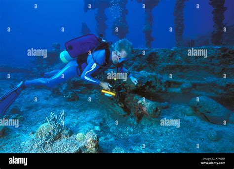 British Virgin Islands diving the wreck of rhe RMS Rhone Stock Photo ...