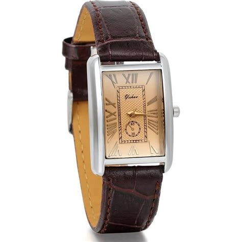 Montre Quartz R Tro Rectangulaire Romain Chiffre Cadran Bracelet Cuir