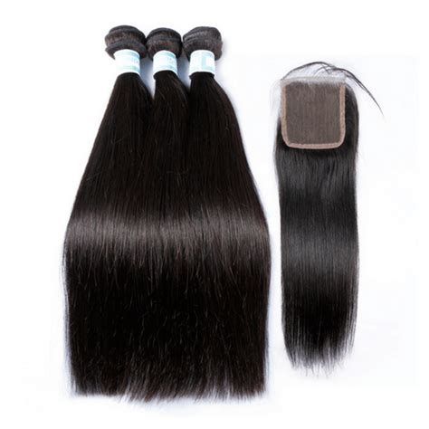 Straight virgin human hair (3 bundles + closure) - OneandKo